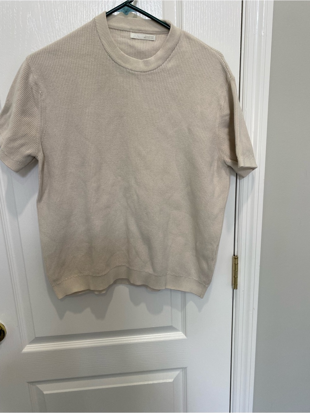 Zara Men Crewneck Short Sleeve Sweater in Light Beige